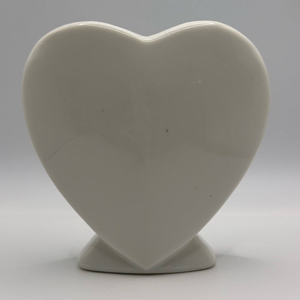 Vintage Heart-Shaped Porcelain Vase Candle Holder Planter w/ Blue Bird & Florals - Picture 2 of 3